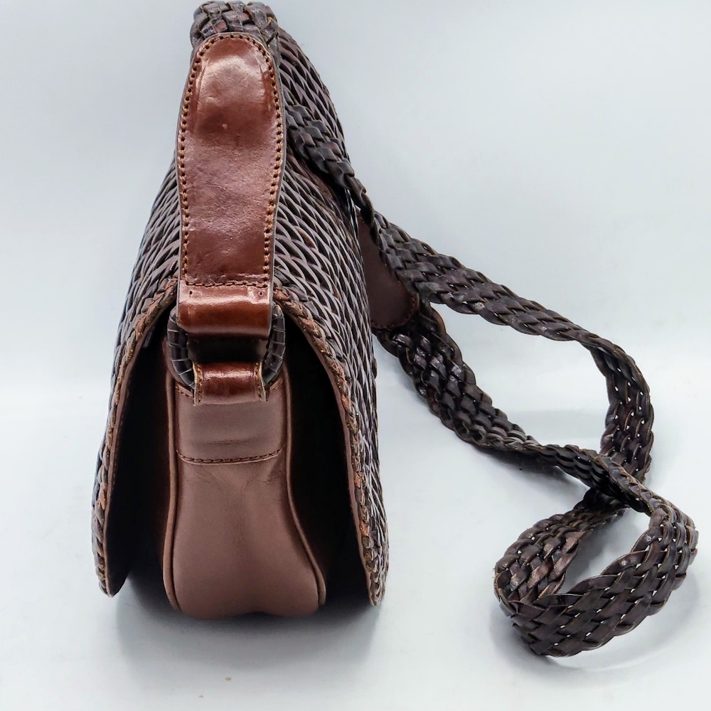 De Vecchi Hamilton Hodge Vintage Leather Woven Saddle Bag In Brown - Picture 3 of 14